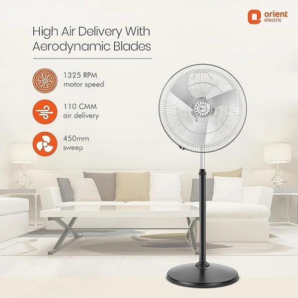Orient Electric Tornado-II 450mm 450 mm Anti Dust 3 Blade Pedestal Fan - 450mm, Chrome