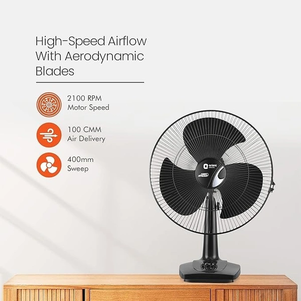 Orient Electric Table-27 Trendz 400mm High Speed Table Fan - 400mm, Slate Grey