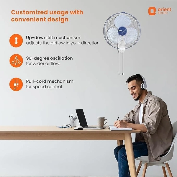 ORIENT Electric Wall Fan 44/400mm  - 400mm, Azure blue white