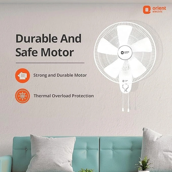 Orient Electric | Wind Pro Wall-80 400mm Wall Fan | Durable Wall Fan for Home | Strong, Powerful Motor | Superior Air Delivery | Warranty (2 Years) | (White/blue, Tint, Pack of 1) - 400mm, White