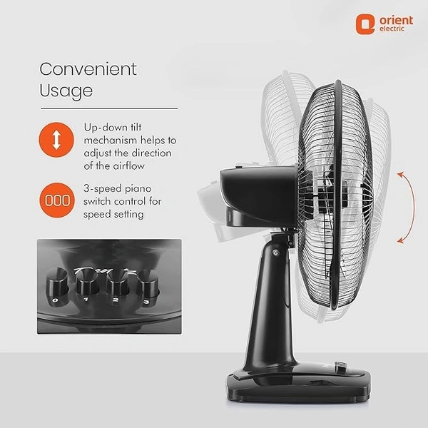 Orient Electric Table-27 Trendz 400mm High Speed Table Fan - 400mm, Slate Grey