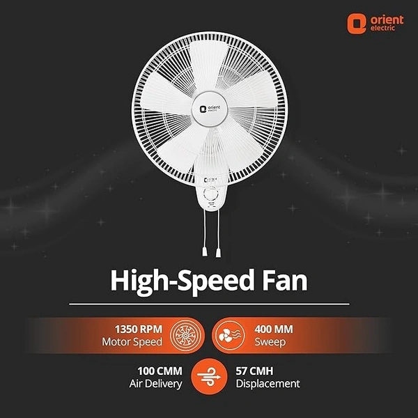 Orient Electric | Wind Pro Wall-80 400mm Wall Fan | Durable Wall Fan for Home | Strong, Powerful Motor | Superior Air Delivery | Warranty (2 Years) | (White/blue, Tint, Pack of 1) - 400mm, White