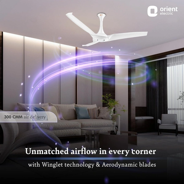 Orient Electric Aerostorm 1320 mm Energy Saving 3 Blade Ceiling Fan  (white, Pack of 1) - white