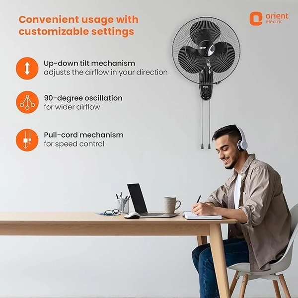 Orient Electric Wall-44 Trendz Fan 400mm - 400mm, Slate Grey