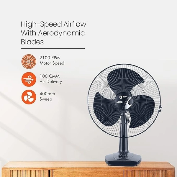 Orient Electric Table-27 Trendz 400mm High Speed Table Fan - 400mm, Electric Blue