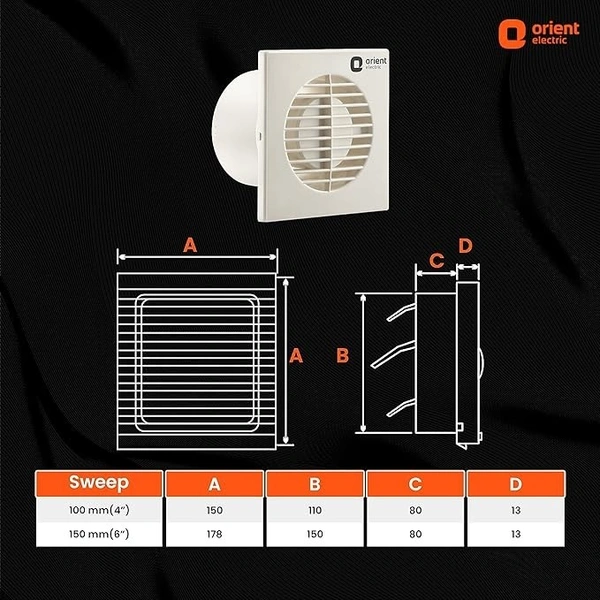 Orient Electric 100 MM Smart Air Exhaust Ventilator Fan (White) - 150mm, Off white