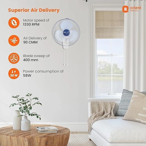 ORIENT Electric Wall Fan 44/400mm  - 400mm, Azure blue white