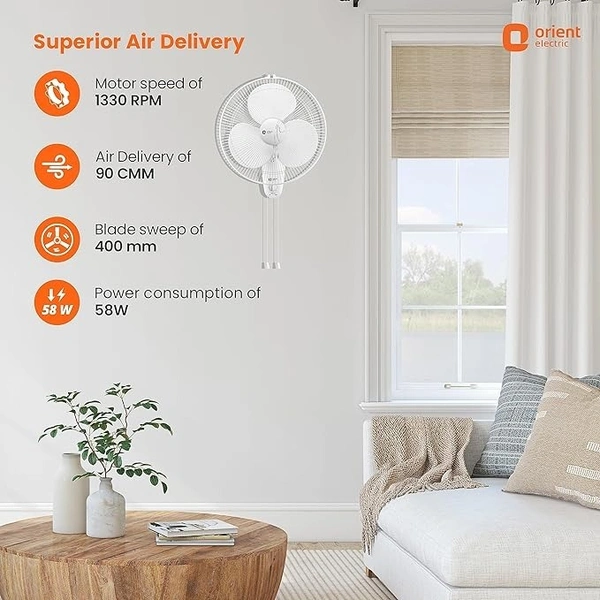 ORIENT Electric Wall Fan 44/400mm  - 400mm, White