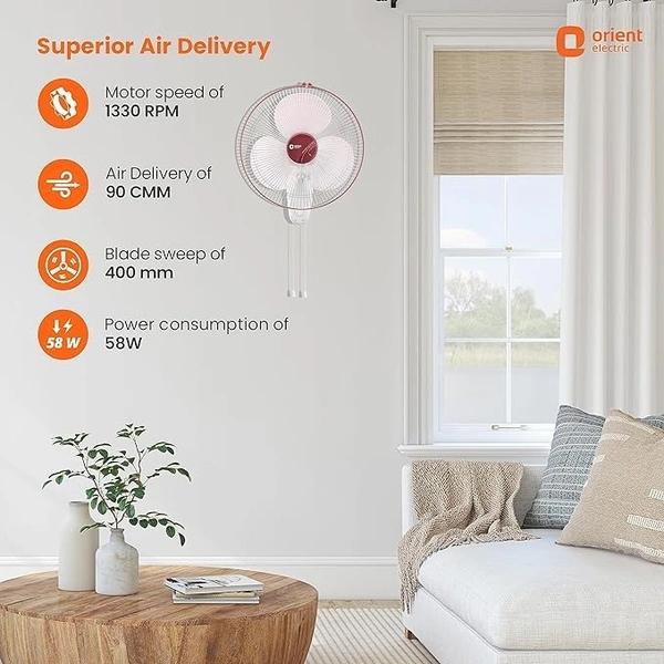 ORIENT Electric Wall Fan 44/400mm  - 400mm, crimson red white