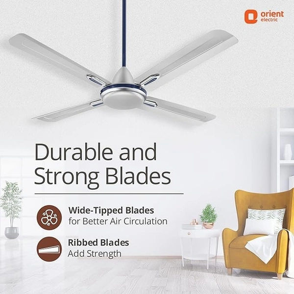 Orient Electric Quadro Ornamental 1200mm | 4 Blade, Premium BEE Star Rated Ceiling Fan  - 1200 mm, Silver Blue
