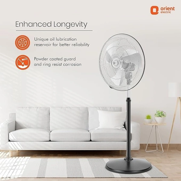 Orient Electric Tornado-II 450mm 450 mm Anti Dust 3 Blade Pedestal Fan - 450mm, Chrome