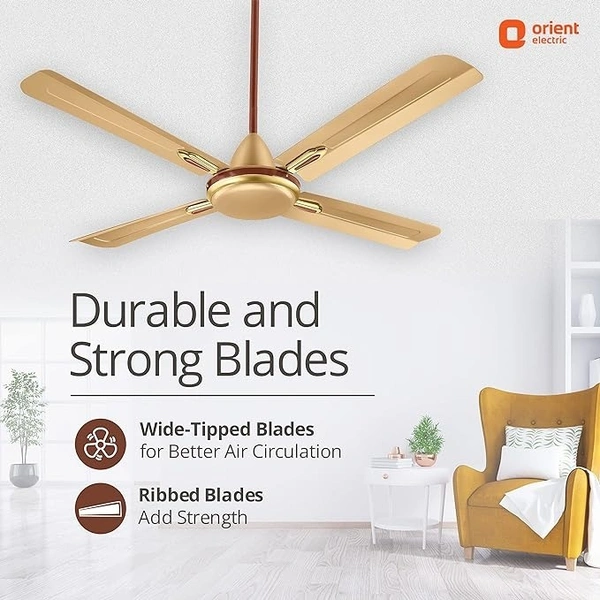 Orient Electric Quadro Ornamental 1200mm | 4 Blade, Premium BEE Star Rated Ceiling Fan  - 1200 mm, Golden Chocolate