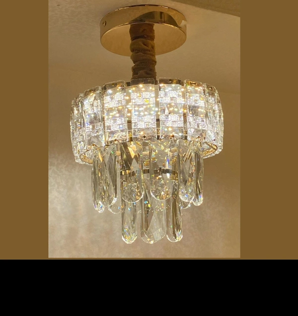Delamps Black and Gold Chandelier Ceiling Light Modern 4-Tier Crystal Shandelier Pendant Light Fixture Flush Mount Ceiling Light