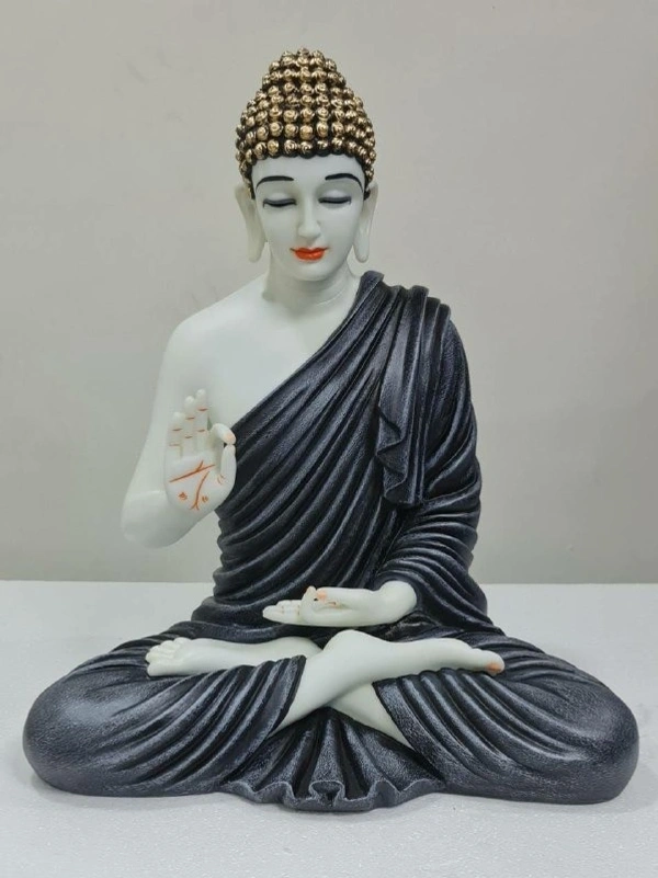 Delamps ARTISTICS Lord Buddha Idol Statue Showpiece for Home Decoration,Office Decor,Garden Decor and Living Room - Gray