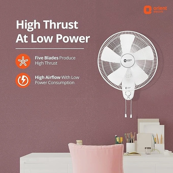 Orient Electric | Wind Pro Wall-80 400mm Wall Fan | Durable Wall Fan for Home | Strong, Powerful Motor | Superior Air Delivery | Warranty (2 Years) | (White/blue, Tint, Pack of 1) - 400mm, White