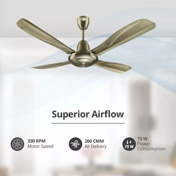 Orient Electric Stallion 1320 mm 4 Blade Ceiling Fan  (Antique Copper, Pack of 1) - 1320 mm, Brushed Brass