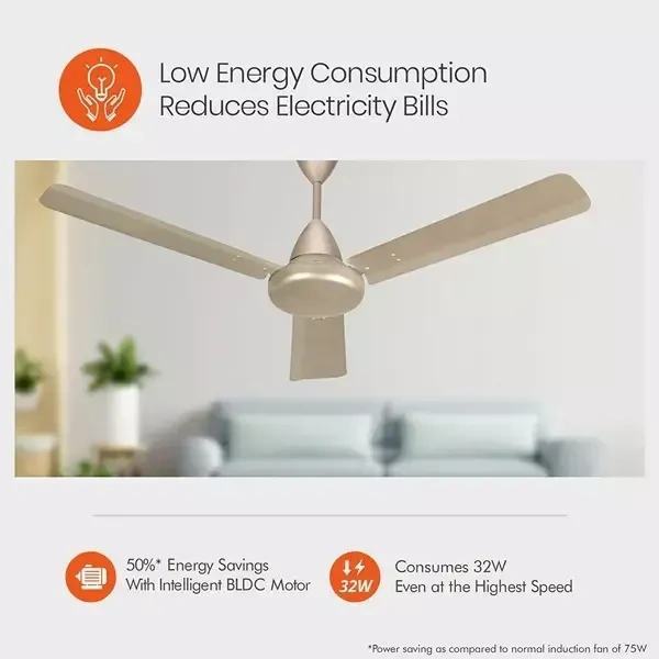 Orient Base BLDC Hector 500 Topaz Gold 900 mm 5 Star Ceiling Fan - 900 mm, Topaz Gold