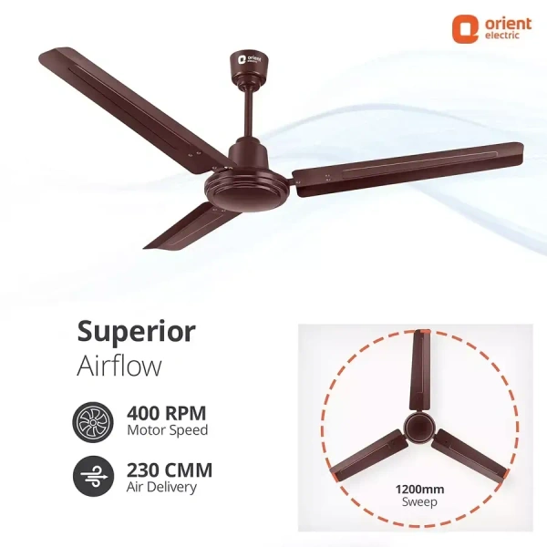 Orient Electric Falcon 400 1200MM High speed Ceiling fan for your home with corrosion free tangential blades - 1200 mm, Matt brown