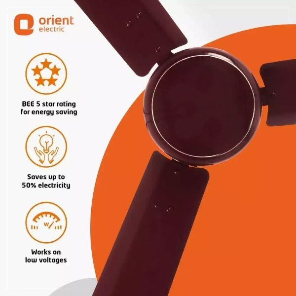 Orient Base BLDC Hector 500 Brown 900 mm 5 Star Ceiling Fan - 900 mm, Brown