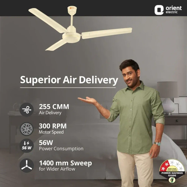 Orient Electric New Breeze  Decorative ceiling fan | Ribbed Blades and durable copper motor - 1400 mm, Bone