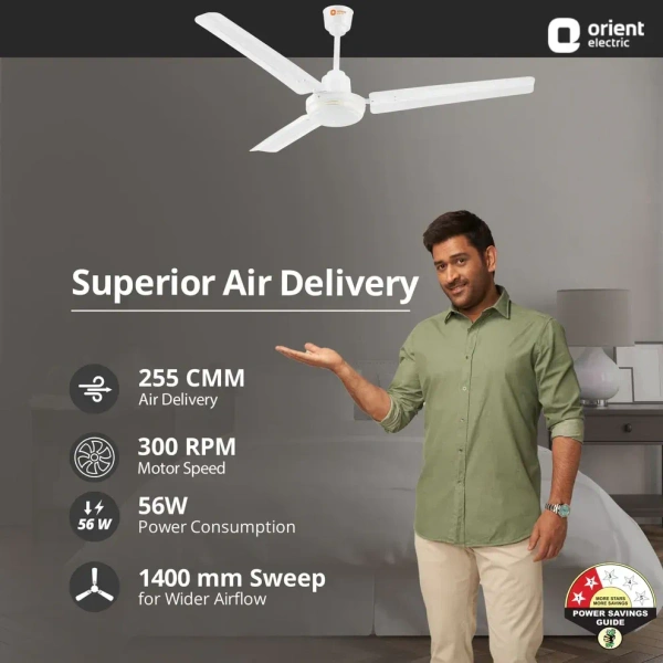 Orient Electric New Breeze 1200mm Decorative ceiling fan | Ribbed Blades and durable copper motor - 1200 mm, White