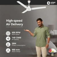 Orient Electric New Breeze  Decorative ceiling fan | Ribbed Blades and durable copper motor - 900mm, White