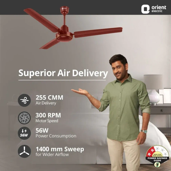 Orient Electric New Breeze Decorative ceiling fan | Ribbed Blades and durable copper motor - 1400 mm, Brown