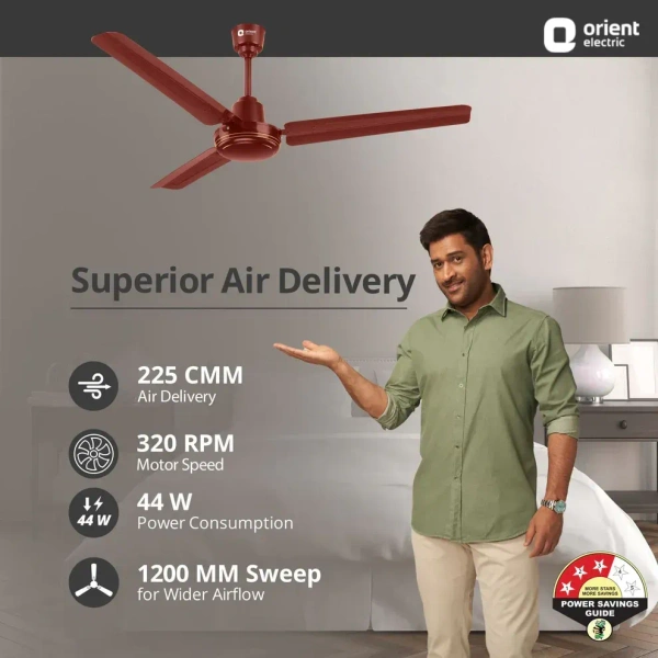 Orient Electric New Breeze 1200mm Decorative ceiling fan | Ribbed Blades and durable copper motor - 1200 mm, Brown