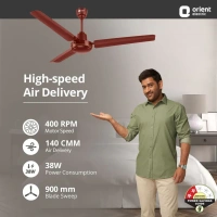 Orient Electric New Breeze Decorative ceiling fan | Ribbed Blades and durable copper motor - 900mm, Brown