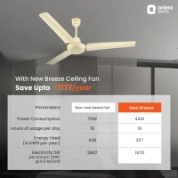 Orient Electric New Breeze 1200mm Decorative ceiling fan | Ribbed Blades and durable copper motor - 1200 mm, Ivory