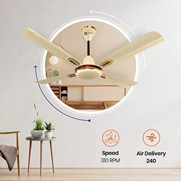 Orient Electric Quadro Ornamental 1200mm | 4 Blade, Premium BEE Star Rated Ceiling Fan  - 1200 mm, Metallic Ivory-Cherry