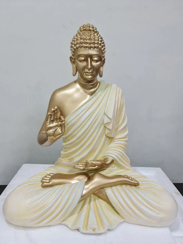 Delamps ARTISTICS Gold White Lord Buddha Idol Statue Showpiece for Home Decoration,Office Decor,Garden Decor and Living Room - gold white