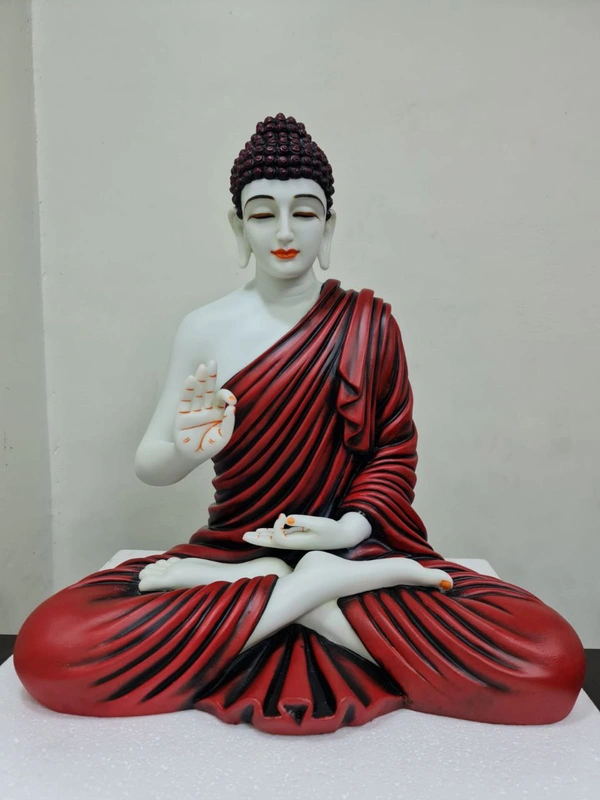 Delamps ARTISTICS White Red Lord Buddha Idol Statue Showpiece for Home Decoration,Office Decor,Garden Decor and Living Room - red white
