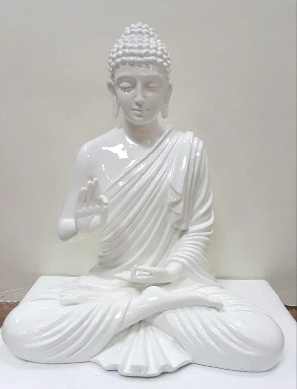 Delamps ARTISTICS White Lord Buddha Idol Statue Showpiece for Home Decoration,Office Decor,Garden Decor and Living Room - White
