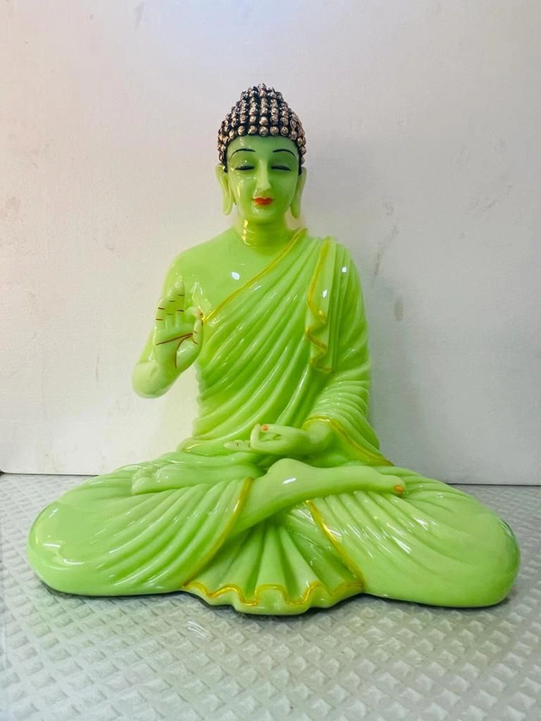 Delamps ARTISTICS Light Green Lord Buddha Idol Statue Showpiece for Home Decoration,Office Decor,Garden Decor and Living Room - Green
