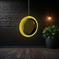 DELAMPS  Ring Hanging Pendent Light for Bedroom, Living Room, Interior Design, Balcony(AC, Metal & Crystal)