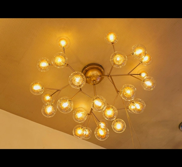 27 Lights Ball Firefly Gold Chandelier Amber Glass Led Ceiling Light Hanging Lamp
