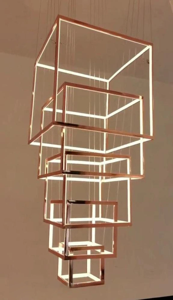 Delamps Hdc 5 Lights 5 Cube French Gold Body Led Double Height Stair Chandelier – Warm White - White