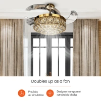ORIENTELECTRIC  Eleganza Luxury Chandelier Ceiling Fan with Retractable Blades, Mood Lighting & Remote 1200mm EZ02 - 1200 mm, Gold