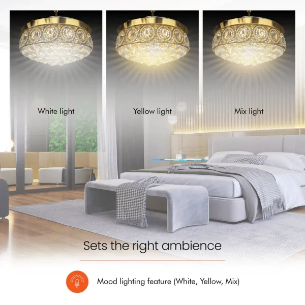 ORIENTELECTRIC  Eleganza Luxury Chandelier Ceiling Fan with Retractable Blades, Mood Lighting & Remote 1200mm EZ02 - 1200 mm, Gold