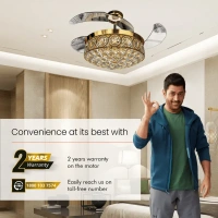 ORIENTELECTRIC  Eleganza Luxury Chandelier Ceiling Fan with Retractable Blades, Mood Lighting & Remote 1200mm EZ02 - 1200 mm, Gold
