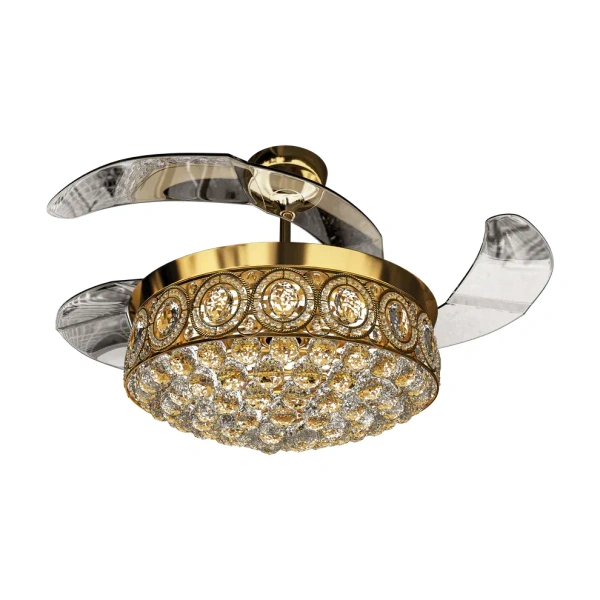 ORIENTELECTRIC  Eleganza Luxury Chandelier Ceiling Fan with Retractable Blades, Mood Lighting & Remote 1200mm EZ02 - 1200 mm, Gold