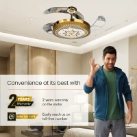 Eleganza Luxury Chandelier Ceiling Fan with Retractable Blades, Mood Lighting & Remote, EZ01 - 1200 mm, gold
