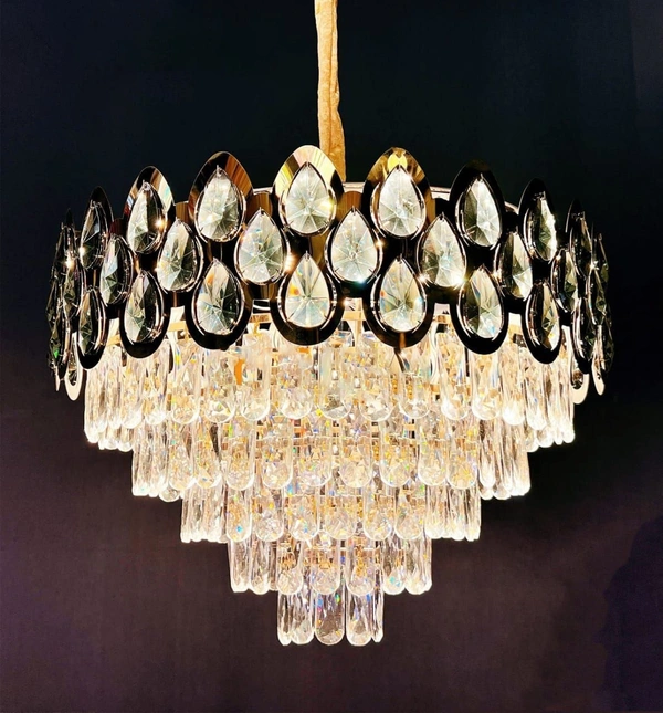 Modern LED 5 Layer Crystal Hanging Jhumar - White