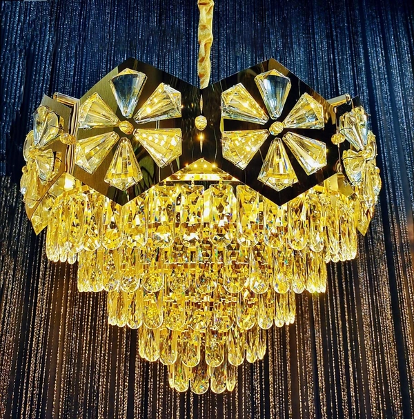 Modern LED 5 Layer crystal hanging jhumer for dinning 