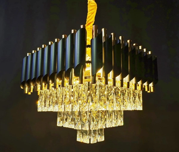 DELAMPS Modern Squere Black Gold Crystal Chandelier(400mm)…