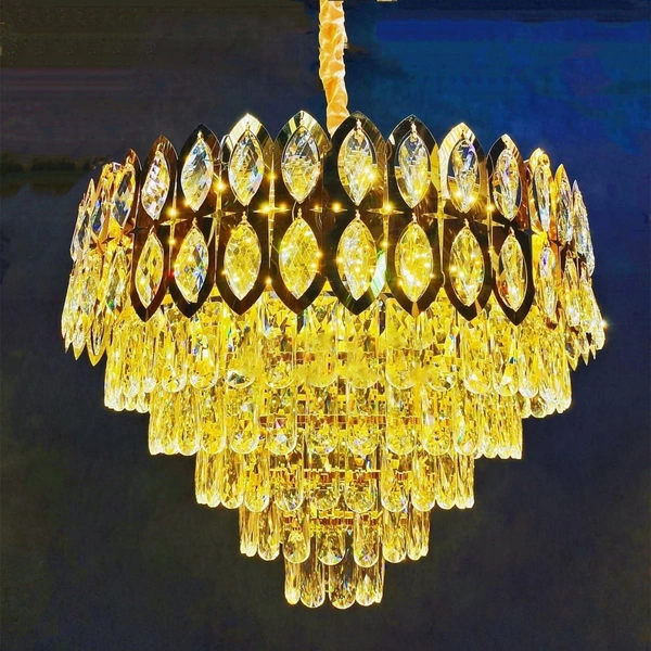 Traditional Glass Delamps Crystal Hanging Chandelier, Round