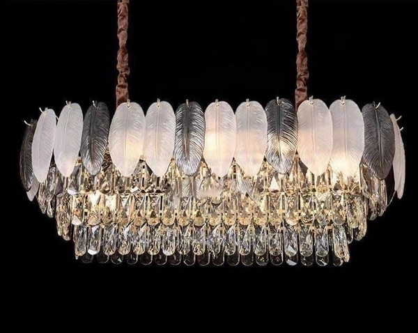 Hdc 800mm Feather Glass Crystal Gold Metal Led Chandelier Hanging Suspension Lamp - Tricolor