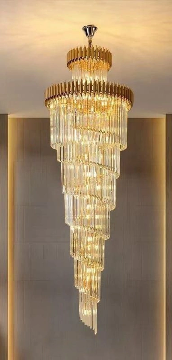 Duplex Apartment Chandelier,Nordic Luxury Crystal Pendant Lights,E14 Modern Metal LED Hanging Light,for Living Room Spiral Stairs-Gold and Gold 28x83inch