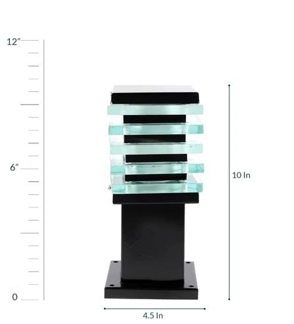 DELAMPS Gate Light for Home Gate Ice Cube Outdoor Lamp Stainless Steel Body Pillar Main Door Lights (Black & Silver, 10 inch x 4.5 inch,1 Pcs)